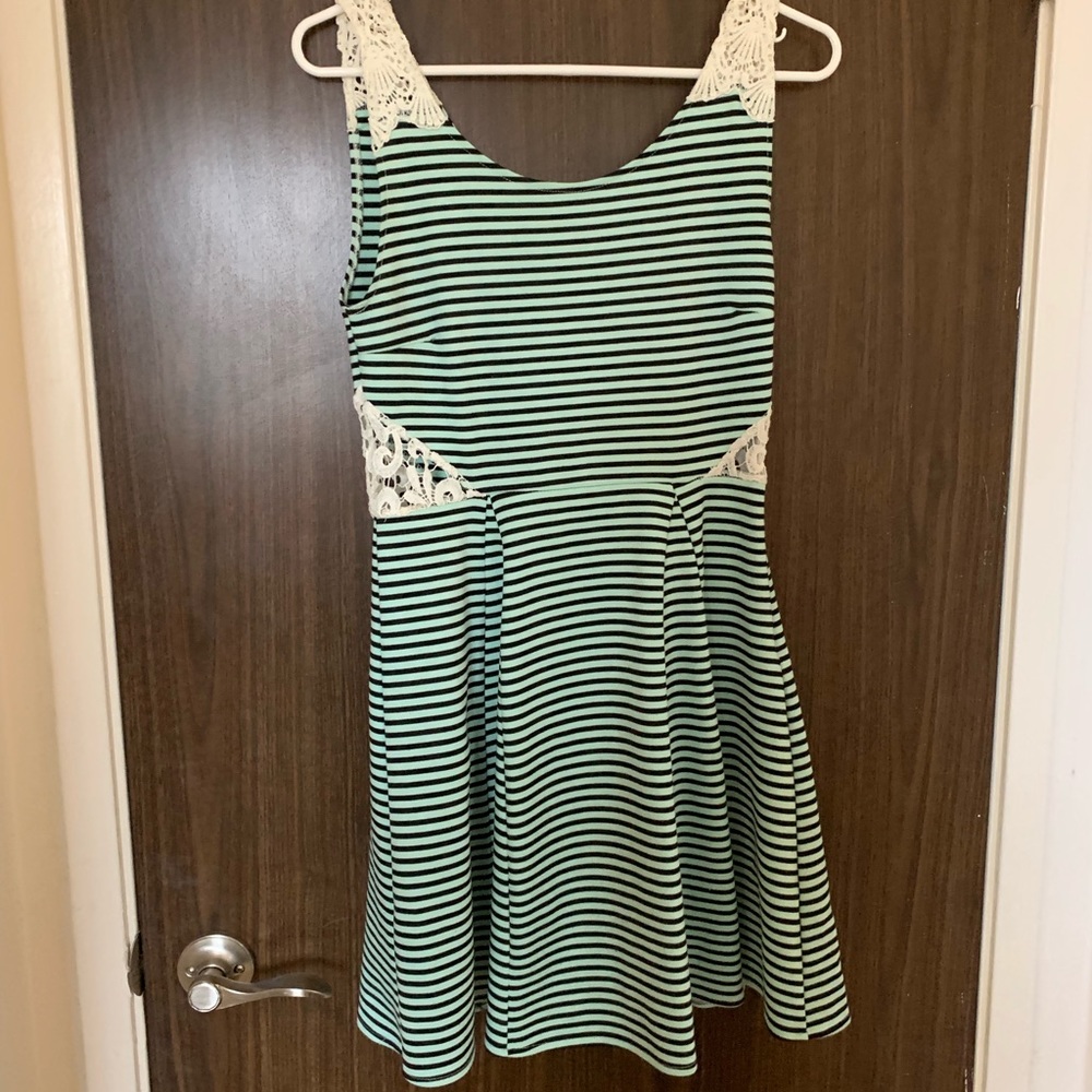 Mint Green and Black Striped Dress